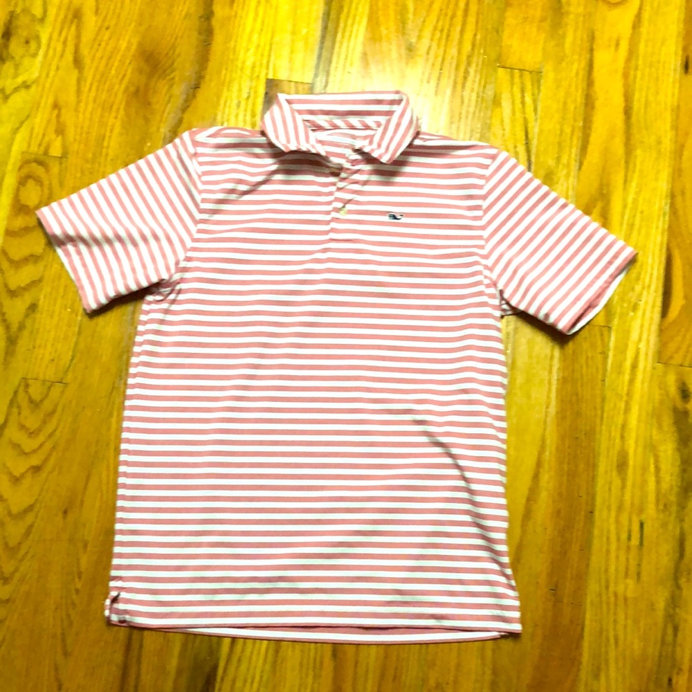 Vineyard Vines white and pink striped polo